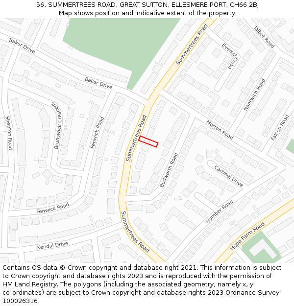 56, SUMMERTREES ROAD, GREAT SUTTON, ELLESMERE PORT, CH66 2BJ: Location map and indicative extent of plot