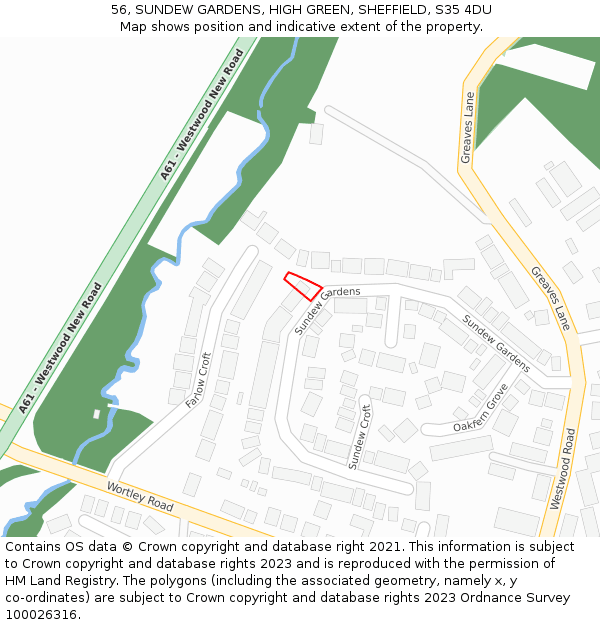 56, SUNDEW GARDENS, HIGH GREEN, SHEFFIELD, S35 4DU: Location map and indicative extent of plot