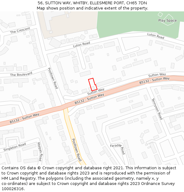 56, SUTTON WAY, WHITBY, ELLESMERE PORT, CH65 7DN: Location map and indicative extent of plot