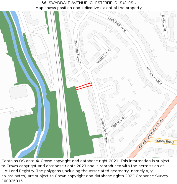 56, SWADDALE AVENUE, CHESTERFIELD, S41 0SU: Location map and indicative extent of plot