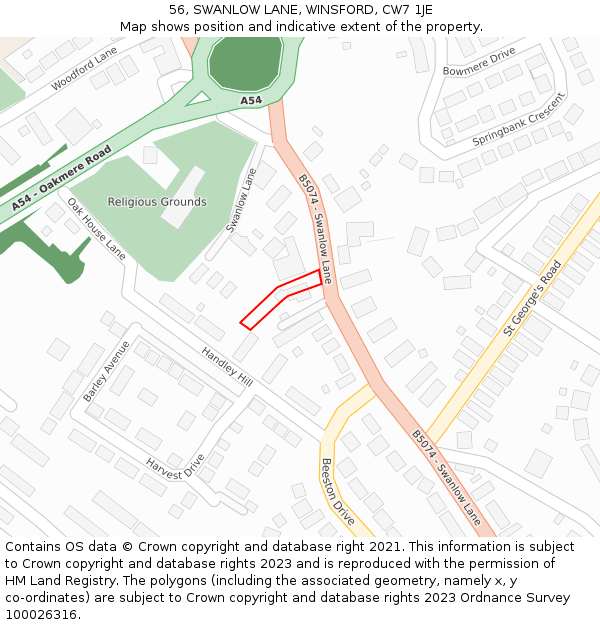 56, SWANLOW LANE, WINSFORD, CW7 1JE: Location map and indicative extent of plot