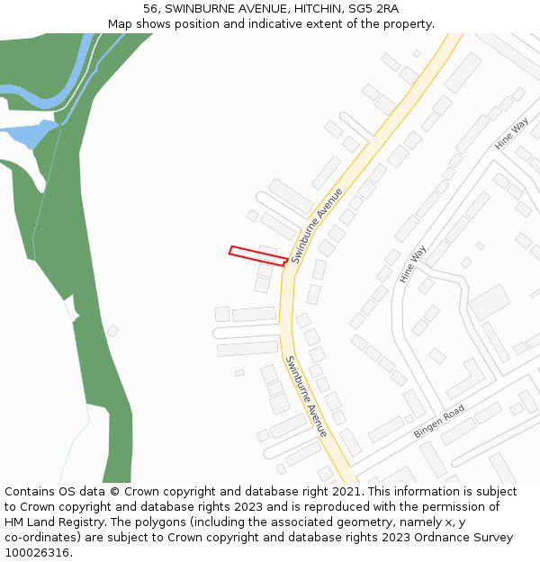 56, SWINBURNE AVENUE, HITCHIN, SG5 2RA: Location map and indicative extent of plot