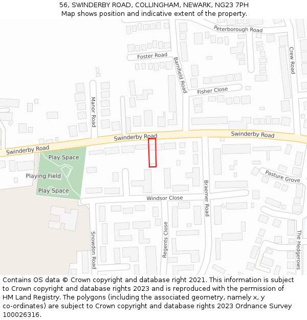 56, SWINDERBY ROAD, COLLINGHAM, NEWARK, NG23 7PH: Location map and indicative extent of plot