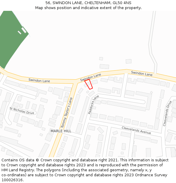 56, SWINDON LANE, CHELTENHAM, GL50 4NS: Location map and indicative extent of plot