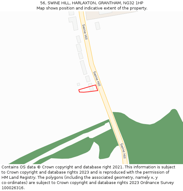 56, SWINE HILL, HARLAXTON, GRANTHAM, NG32 1HP: Location map and indicative extent of plot