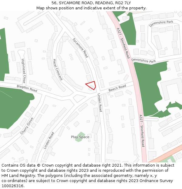 56, SYCAMORE ROAD, READING, RG2 7LY: Location map and indicative extent of plot