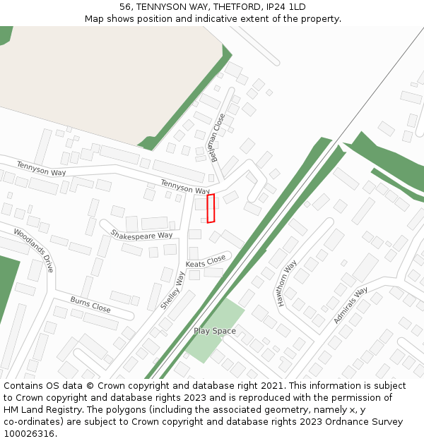 56, TENNYSON WAY, THETFORD, IP24 1LD: Location map and indicative extent of plot