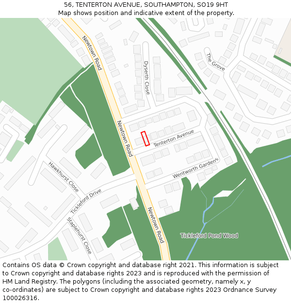 56, TENTERTON AVENUE, SOUTHAMPTON, SO19 9HT: Location map and indicative extent of plot