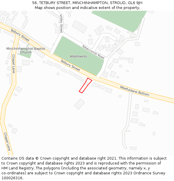 56, TETBURY STREET, MINCHINHAMPTON, STROUD, GL6 9JH: Location map and indicative extent of plot
