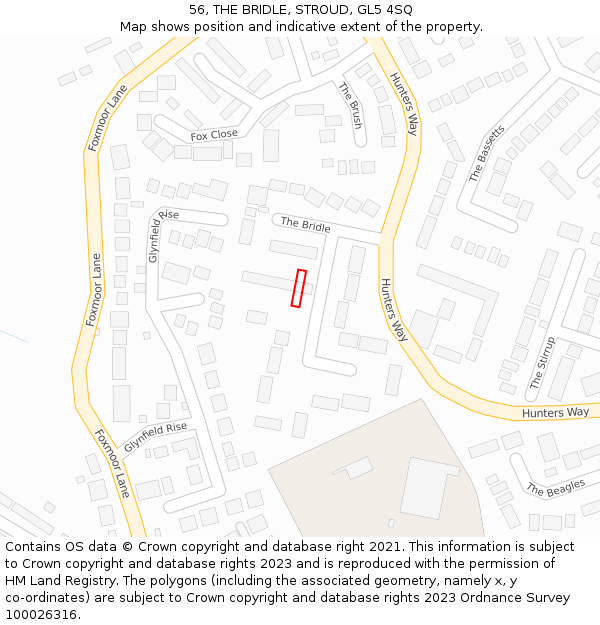 56, THE BRIDLE, STROUD, GL5 4SQ: Location map and indicative extent of plot
