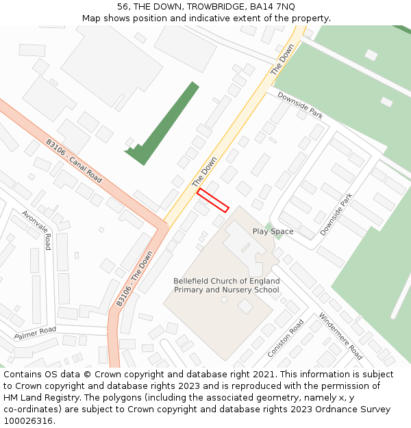 56, THE DOWN, TROWBRIDGE, BA14 7NQ: Location map and indicative extent of plot
