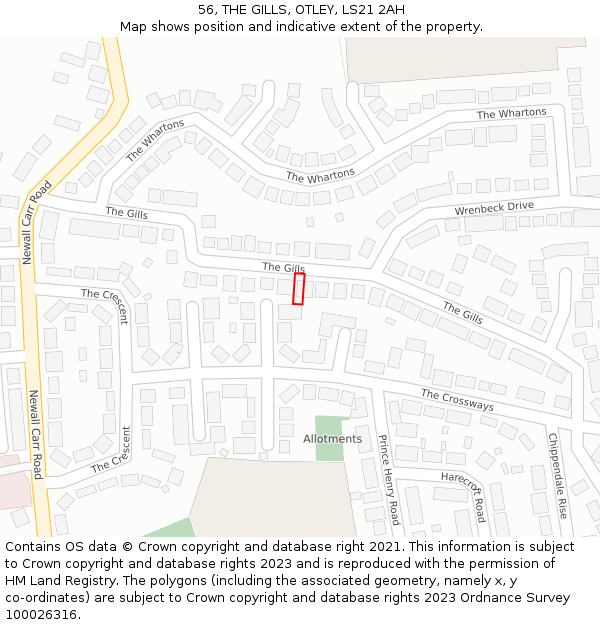 56, THE GILLS, OTLEY, LS21 2AH: Location map and indicative extent of plot