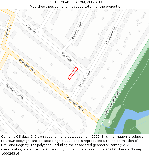 56, THE GLADE, EPSOM, KT17 2HB: Location map and indicative extent of plot