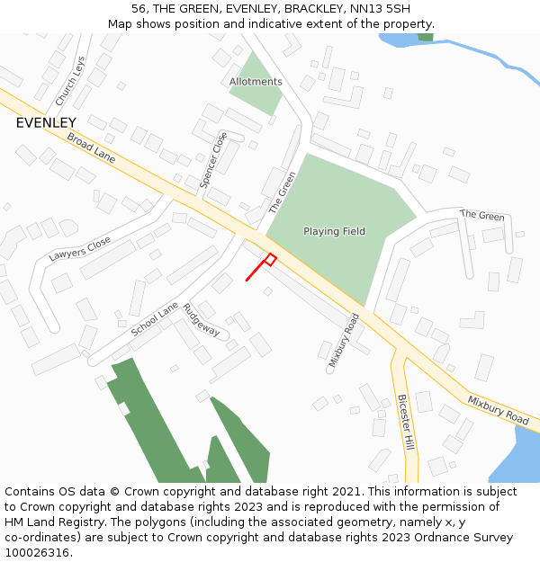 56, THE GREEN, EVENLEY, BRACKLEY, NN13 5SH: Location map and indicative extent of plot