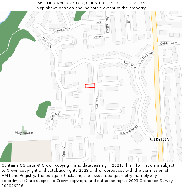 56, THE OVAL, OUSTON, CHESTER LE STREET, DH2 1RN: Location map and indicative extent of plot