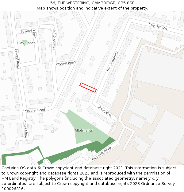 56, THE WESTERING, CAMBRIDGE, CB5 8SF: Location map and indicative extent of plot