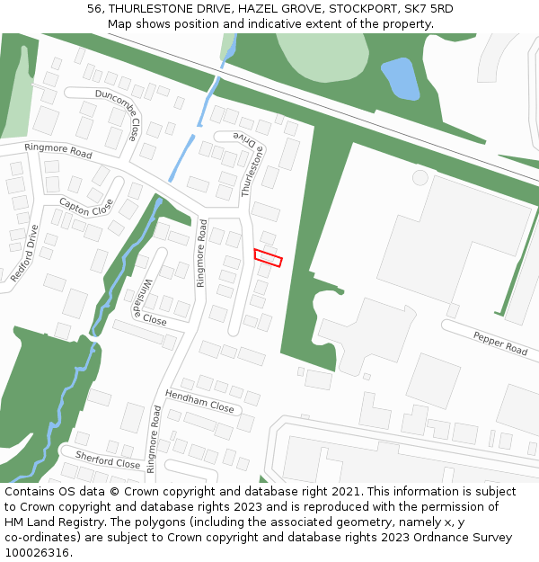 56, THURLESTONE DRIVE, HAZEL GROVE, STOCKPORT, SK7 5RD: Location map and indicative extent of plot