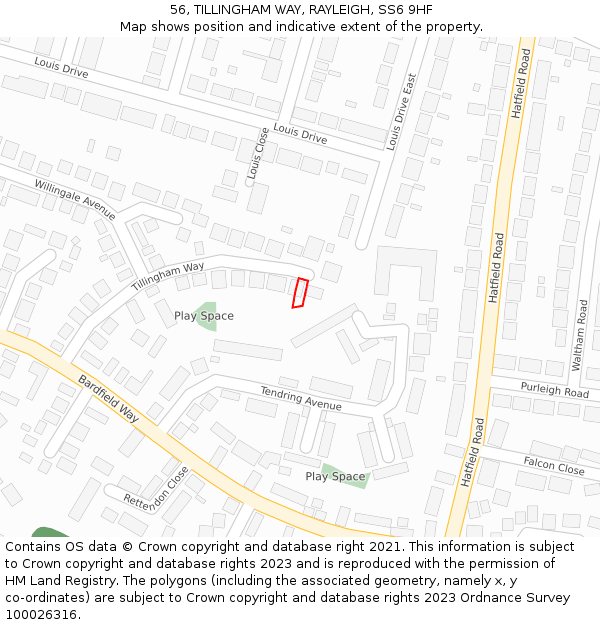 56, TILLINGHAM WAY, RAYLEIGH, SS6 9HF: Location map and indicative extent of plot