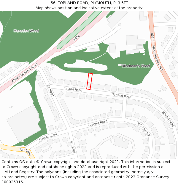 56, TORLAND ROAD, PLYMOUTH, PL3 5TT: Location map and indicative extent of plot