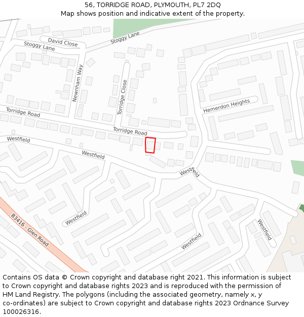 56, TORRIDGE ROAD, PLYMOUTH, PL7 2DQ: Location map and indicative extent of plot