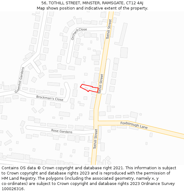 56, TOTHILL STREET, MINSTER, RAMSGATE, CT12 4AJ: Location map and indicative extent of plot