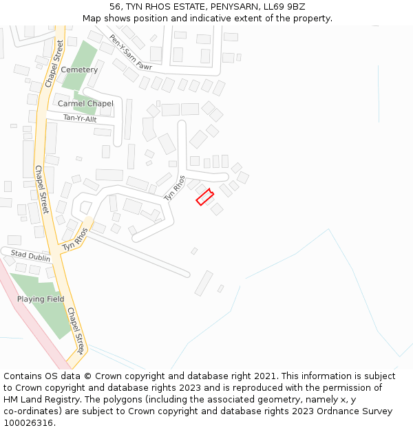 56, TYN RHOS ESTATE, PENYSARN, LL69 9BZ: Location map and indicative extent of plot