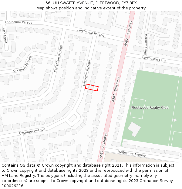 56, ULLSWATER AVENUE, FLEETWOOD, FY7 8PX: Location map and indicative extent of plot