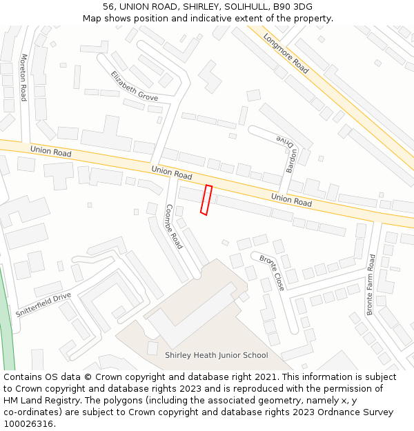 56, UNION ROAD, SHIRLEY, SOLIHULL, B90 3DG: Location map and indicative extent of plot