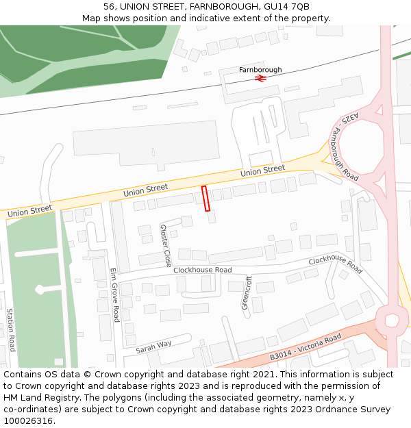 56, UNION STREET, FARNBOROUGH, GU14 7QB: Location map and indicative extent of plot