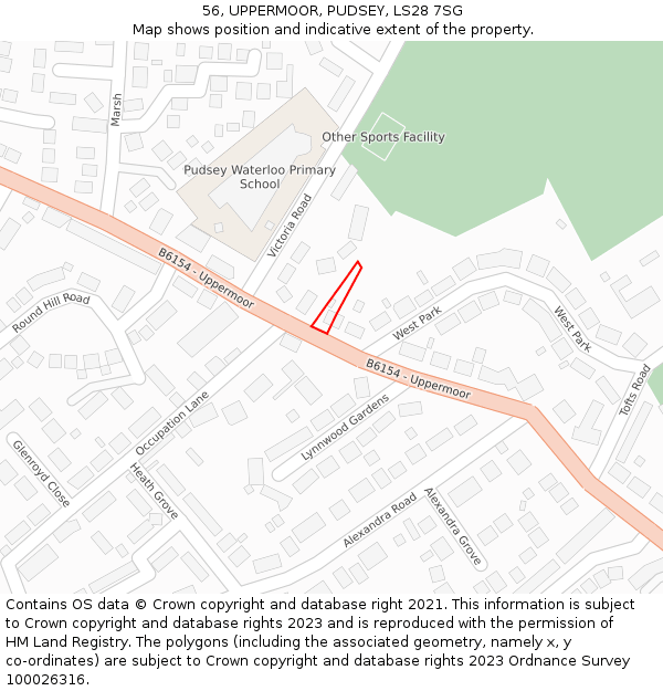 56, UPPERMOOR, PUDSEY, LS28 7SG: Location map and indicative extent of plot