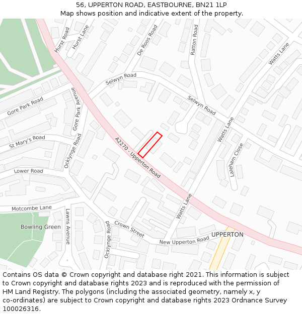 56, UPPERTON ROAD, EASTBOURNE, BN21 1LP: Location map and indicative extent of plot