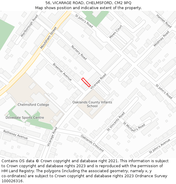 56, VICARAGE ROAD, CHELMSFORD, CM2 9PQ: Location map and indicative extent of plot