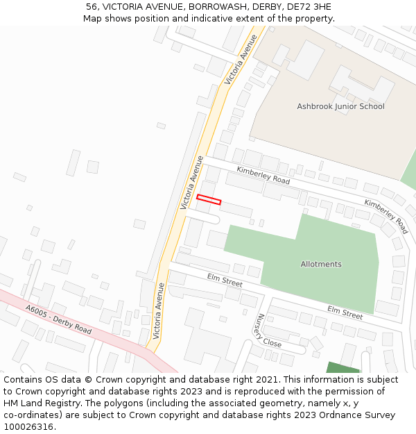 56, VICTORIA AVENUE, BORROWASH, DERBY, DE72 3HE: Location map and indicative extent of plot