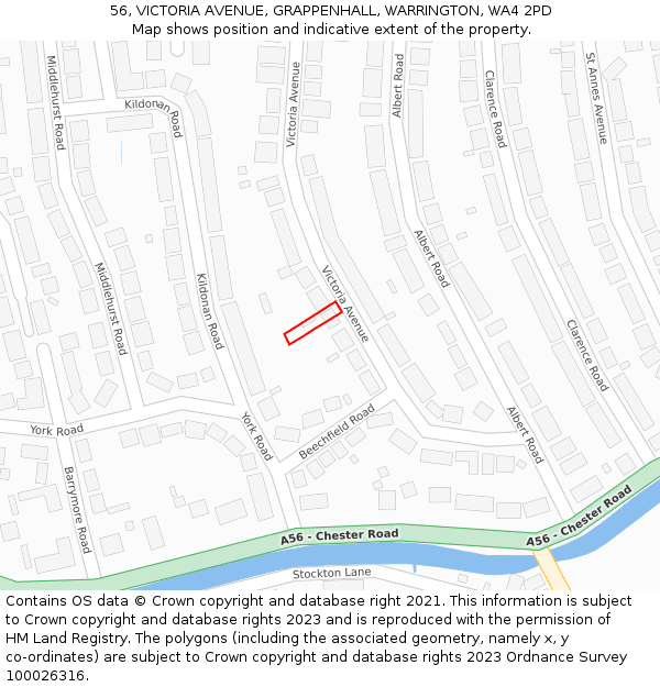 56, VICTORIA AVENUE, GRAPPENHALL, WARRINGTON, WA4 2PD: Location map and indicative extent of plot