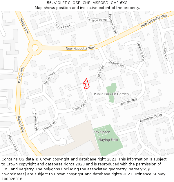 56, VIOLET CLOSE, CHELMSFORD, CM1 6XG: Location map and indicative extent of plot