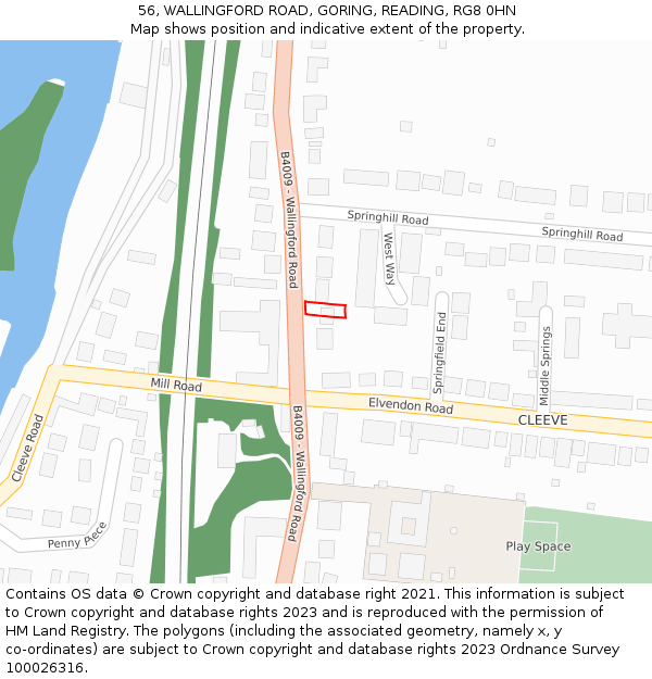 56, WALLINGFORD ROAD, GORING, READING, RG8 0HN: Location map and indicative extent of plot