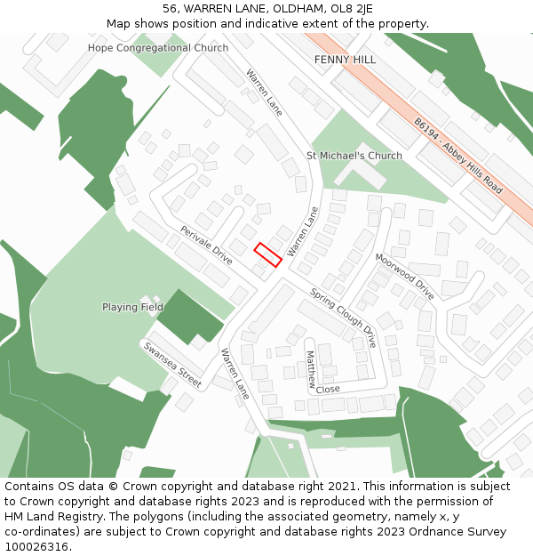56, WARREN LANE, OLDHAM, OL8 2JE: Location map and indicative extent of plot