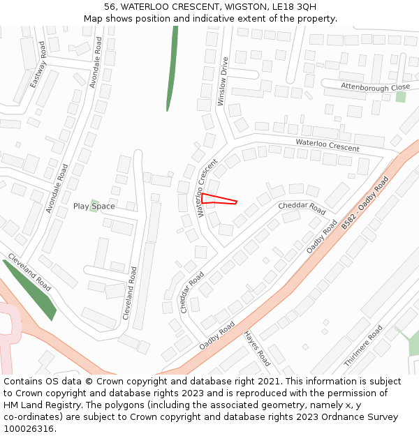 56, WATERLOO CRESCENT, WIGSTON, LE18 3QH: Location map and indicative extent of plot