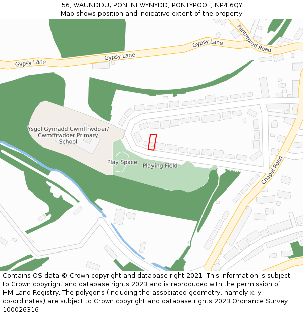 56, WAUNDDU, PONTNEWYNYDD, PONTYPOOL, NP4 6QY: Location map and indicative extent of plot