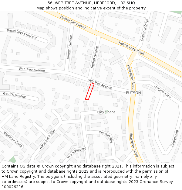 56, WEB TREE AVENUE, HEREFORD, HR2 6HQ: Location map and indicative extent of plot