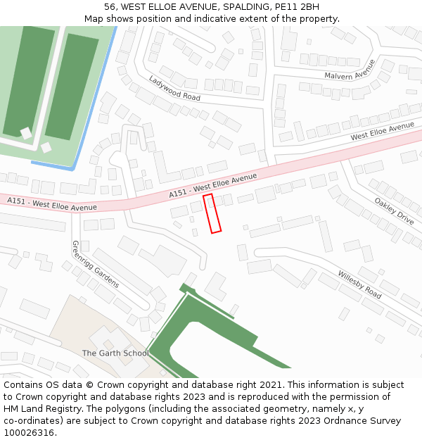 56, WEST ELLOE AVENUE, SPALDING, PE11 2BH: Location map and indicative extent of plot