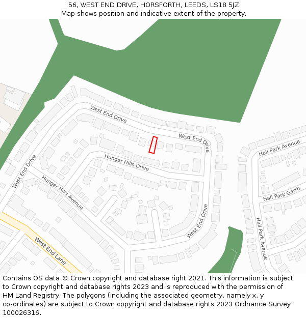 56, WEST END DRIVE, HORSFORTH, LEEDS, LS18 5JZ: Location map and indicative extent of plot