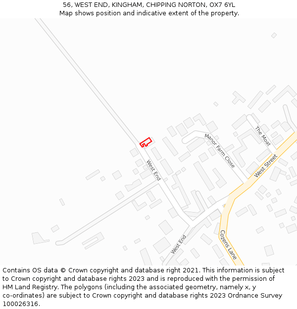 56, WEST END, KINGHAM, CHIPPING NORTON, OX7 6YL: Location map and indicative extent of plot
