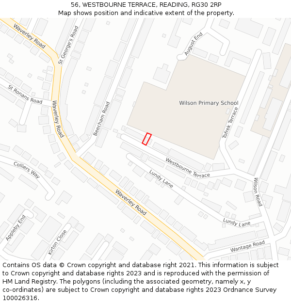 56, WESTBOURNE TERRACE, READING, RG30 2RP: Location map and indicative extent of plot