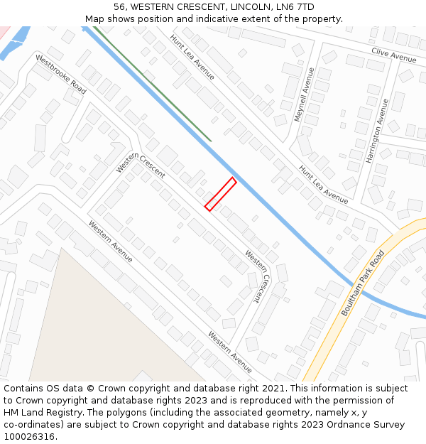 56, WESTERN CRESCENT, LINCOLN, LN6 7TD: Location map and indicative extent of plot