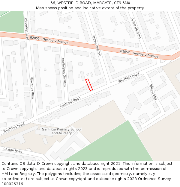 56, WESTFIELD ROAD, MARGATE, CT9 5NX: Location map and indicative extent of plot