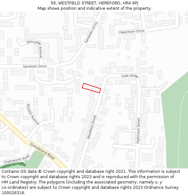 56, WESTFIELD STREET, HEREFORD, HR4 9PJ: Location map and indicative extent of plot