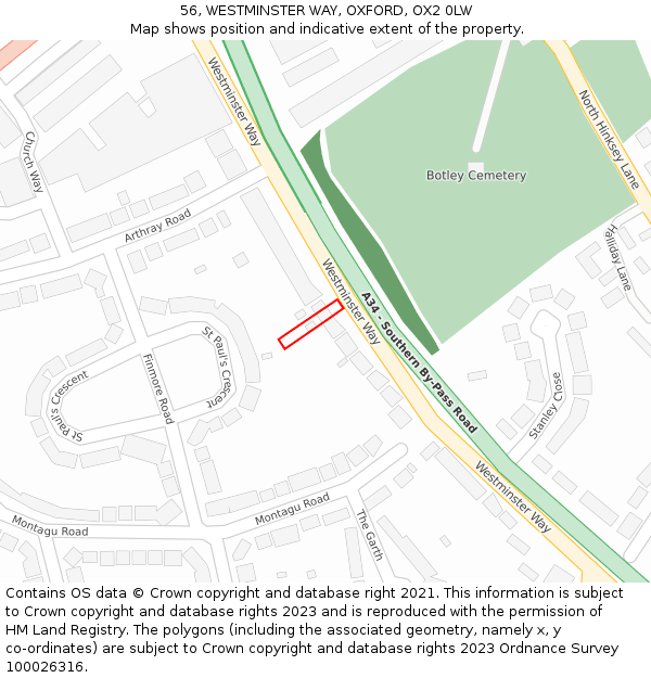 56, WESTMINSTER WAY, OXFORD, OX2 0LW: Location map and indicative extent of plot