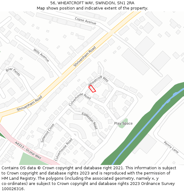 56, WHEATCROFT WAY, SWINDON, SN1 2RA: Location map and indicative extent of plot