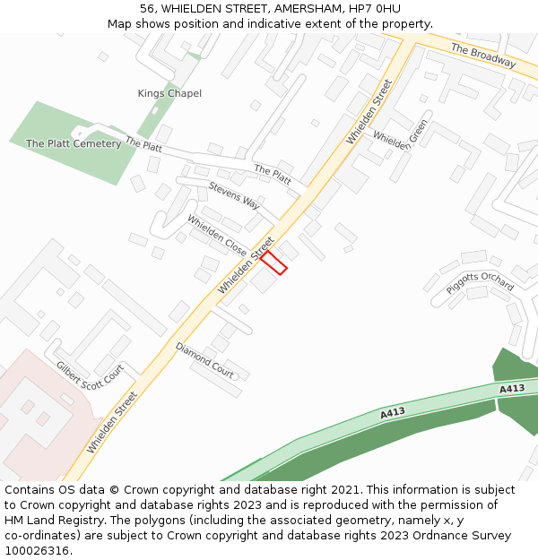 56, WHIELDEN STREET, AMERSHAM, HP7 0HU: Location map and indicative extent of plot